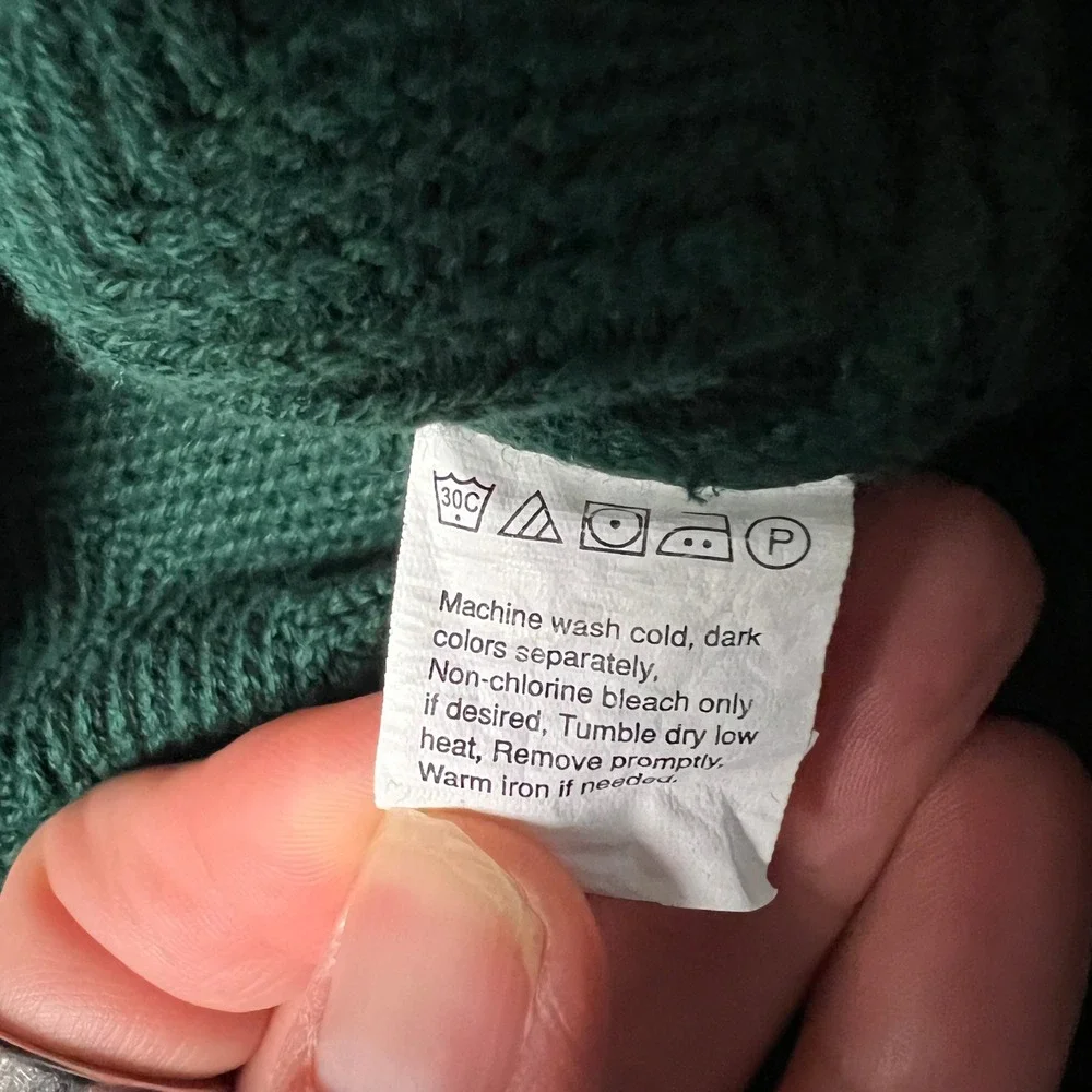 Chaps EST.‎ 1978 Green Cotton Y2K Knit Sweater Crew Neck Herringbone Mens Large